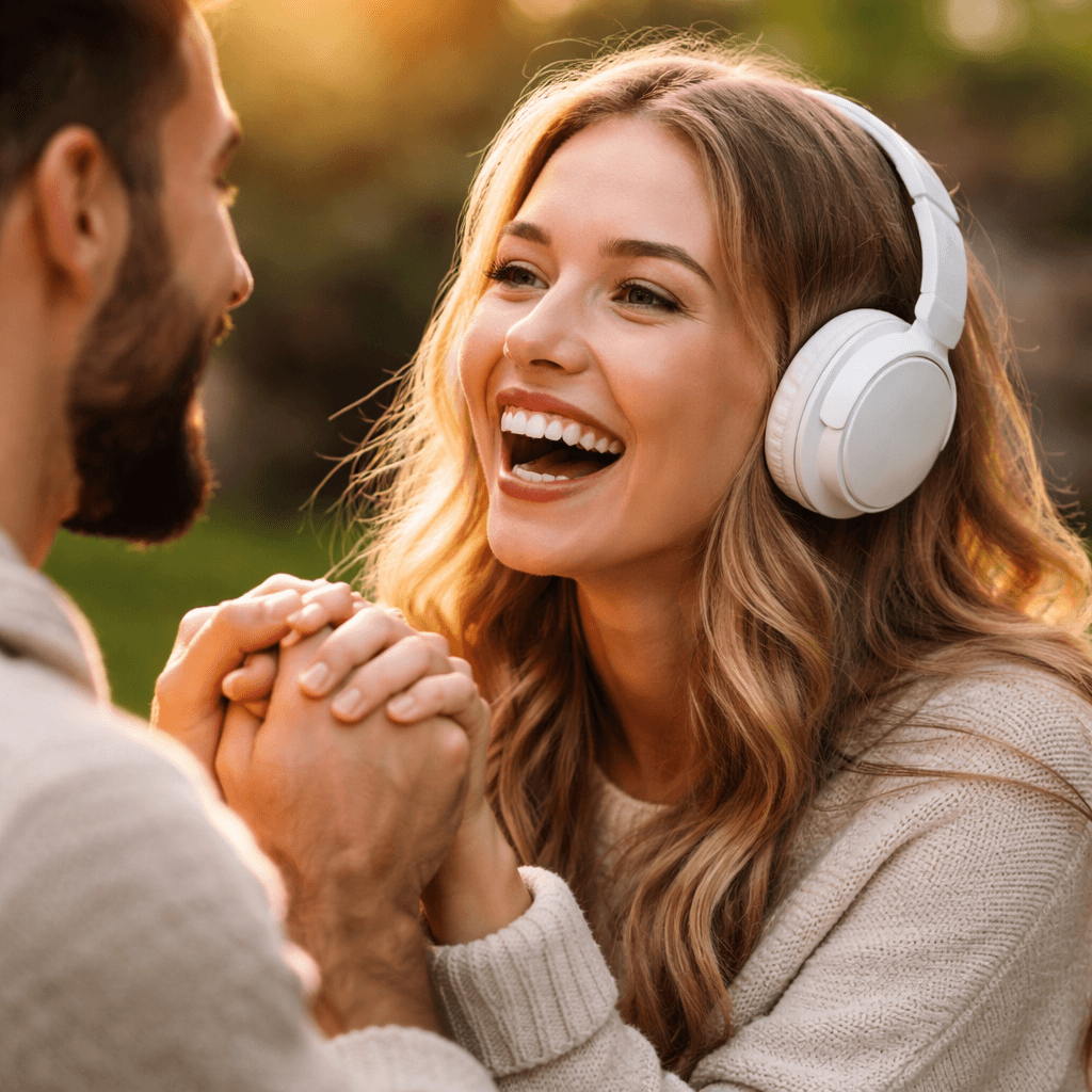Woman emotionally listening to her personal song